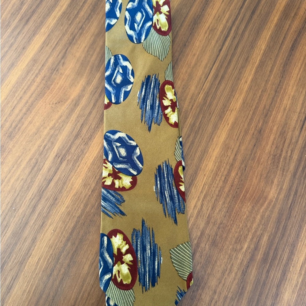 Hugo Boss Gold Tie with Blue and Red Accents